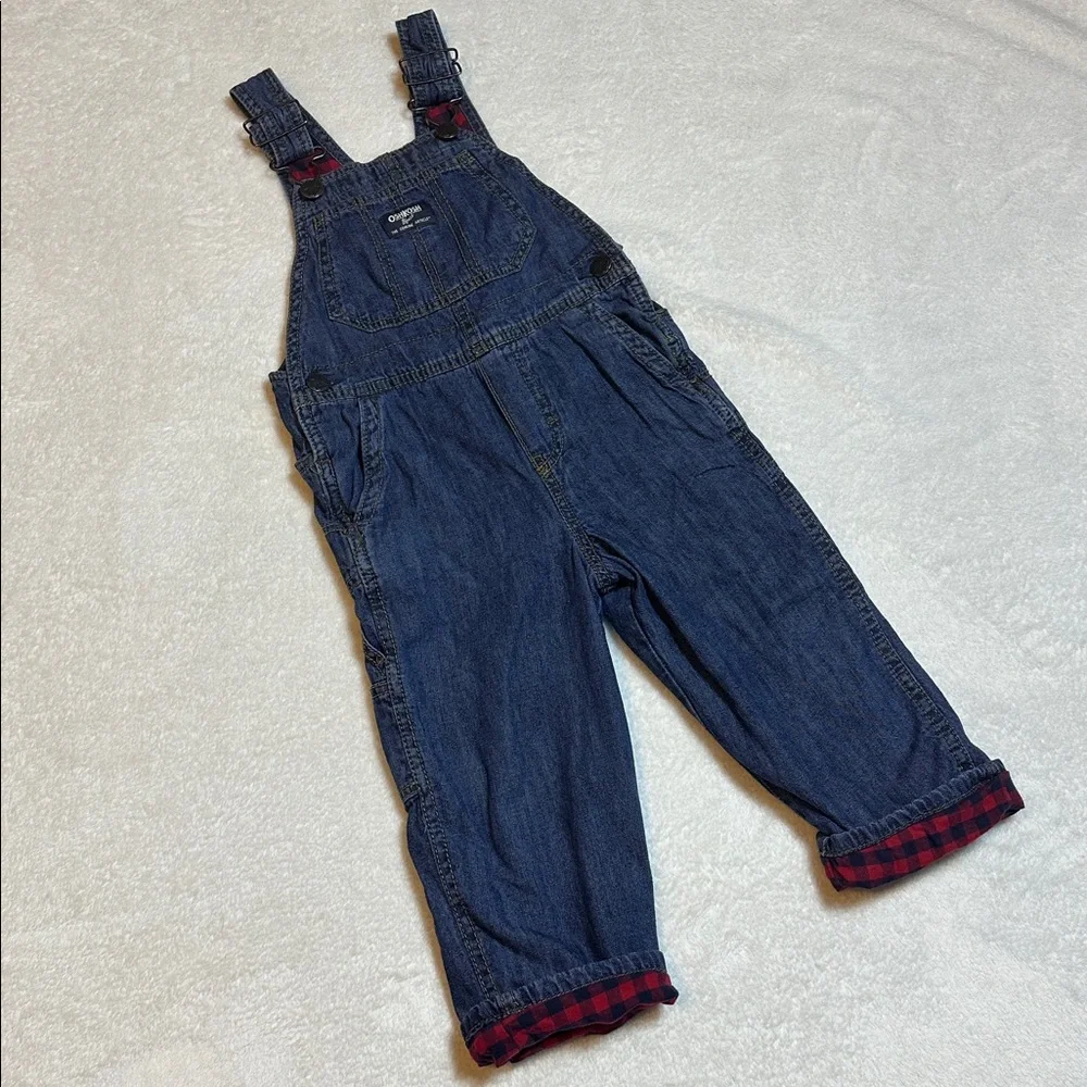 OshKosh B'gosh 3T Youth‎ Flannel Lined Denim Jean Vestbak Overalls Farm Western